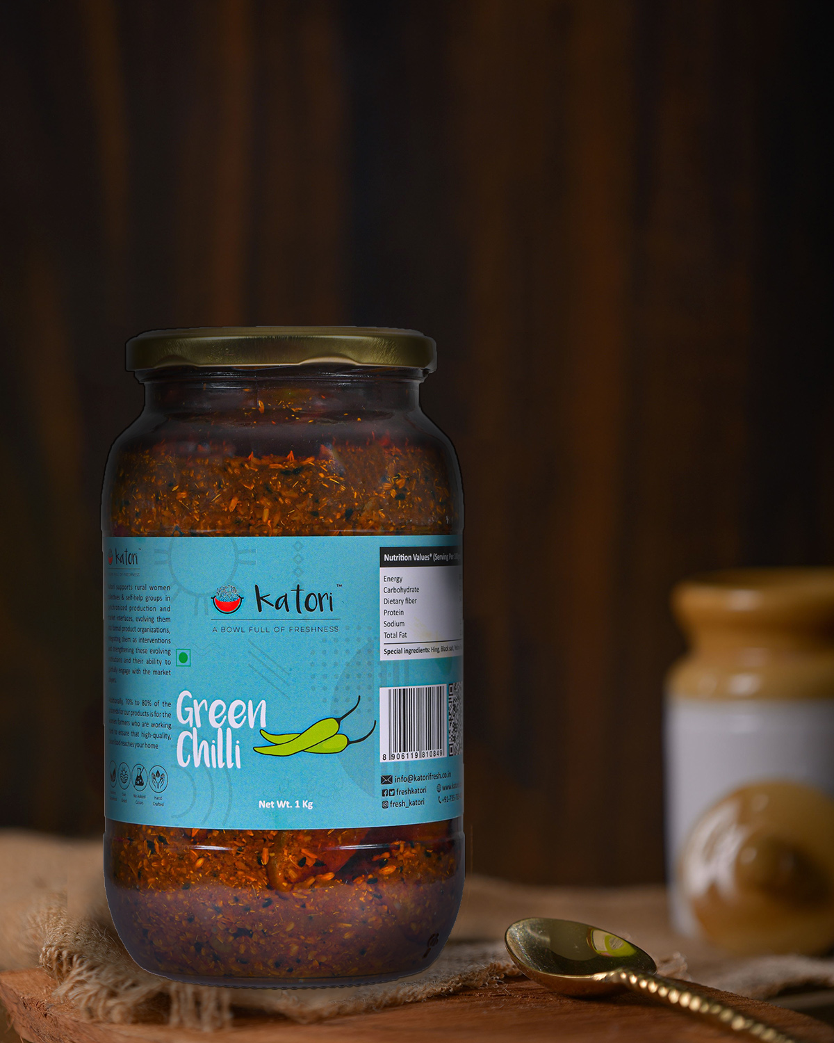 Katori Handcrafted Green chilli Pickle | Glass Jars